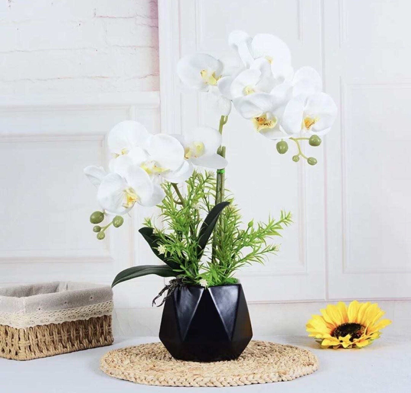 Orchid Arrangement Decor Silver Pot 16"