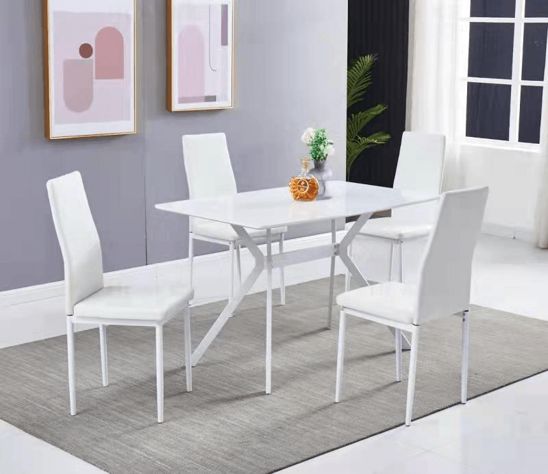Dining Set Glossy White 5 Piece Table + 4 Chairs