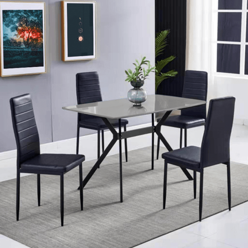 Dining Set Glossy Black 5 Piece Table + 4 Chairs