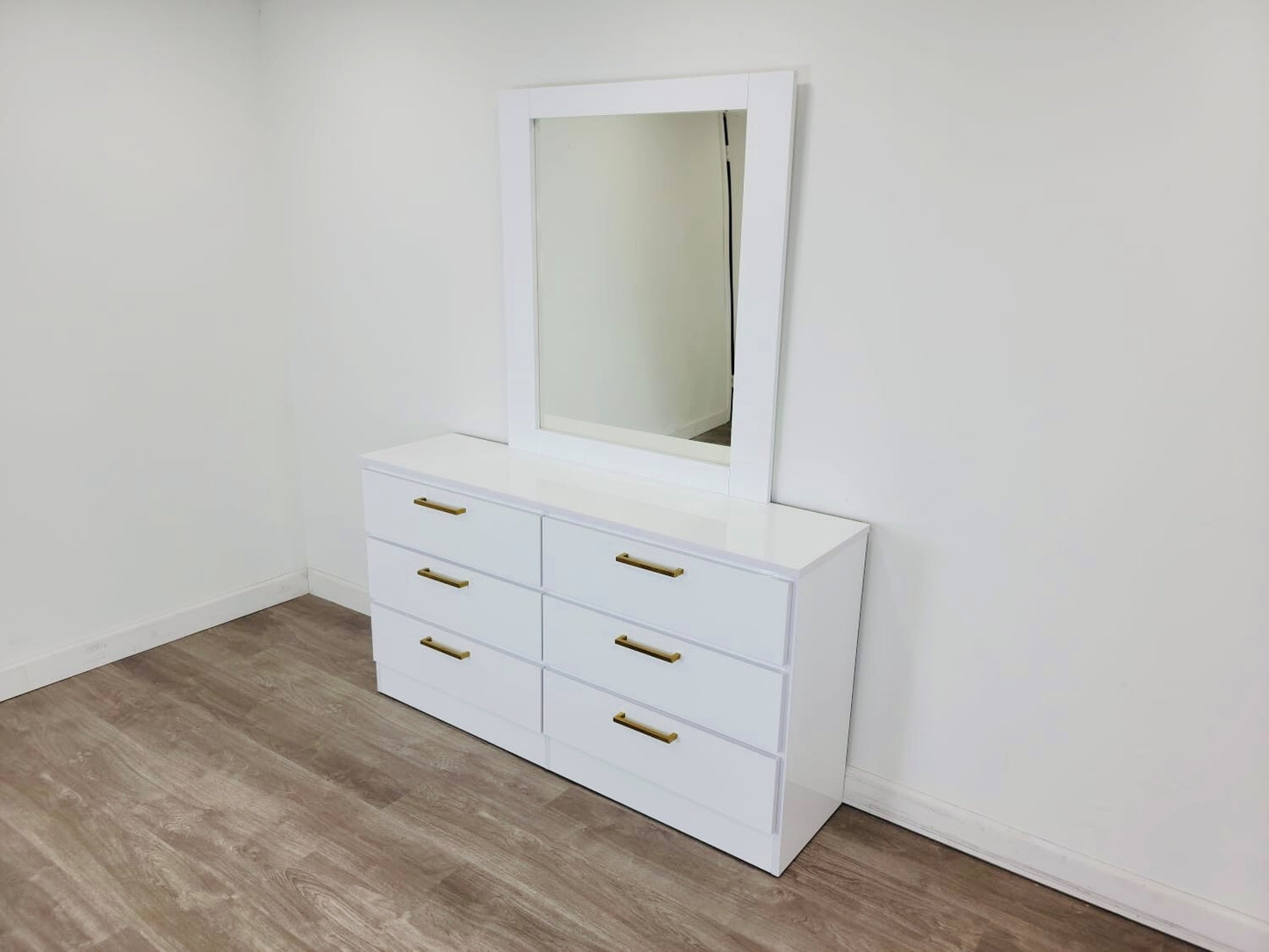 Dresser with Mirror Set Rio 6 Drawers White/Gold Handle