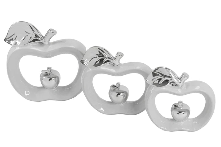 Ceramic Apple set Silver White 3Pcs