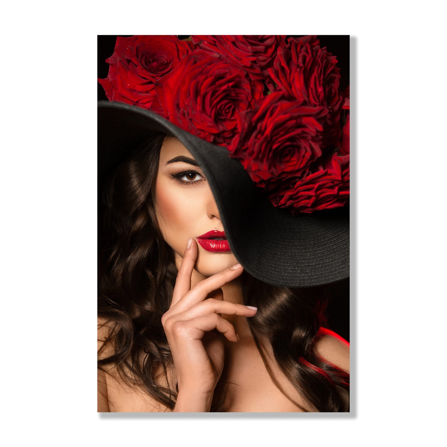 Glass Wall Art 48" x 32" Women Red Roses