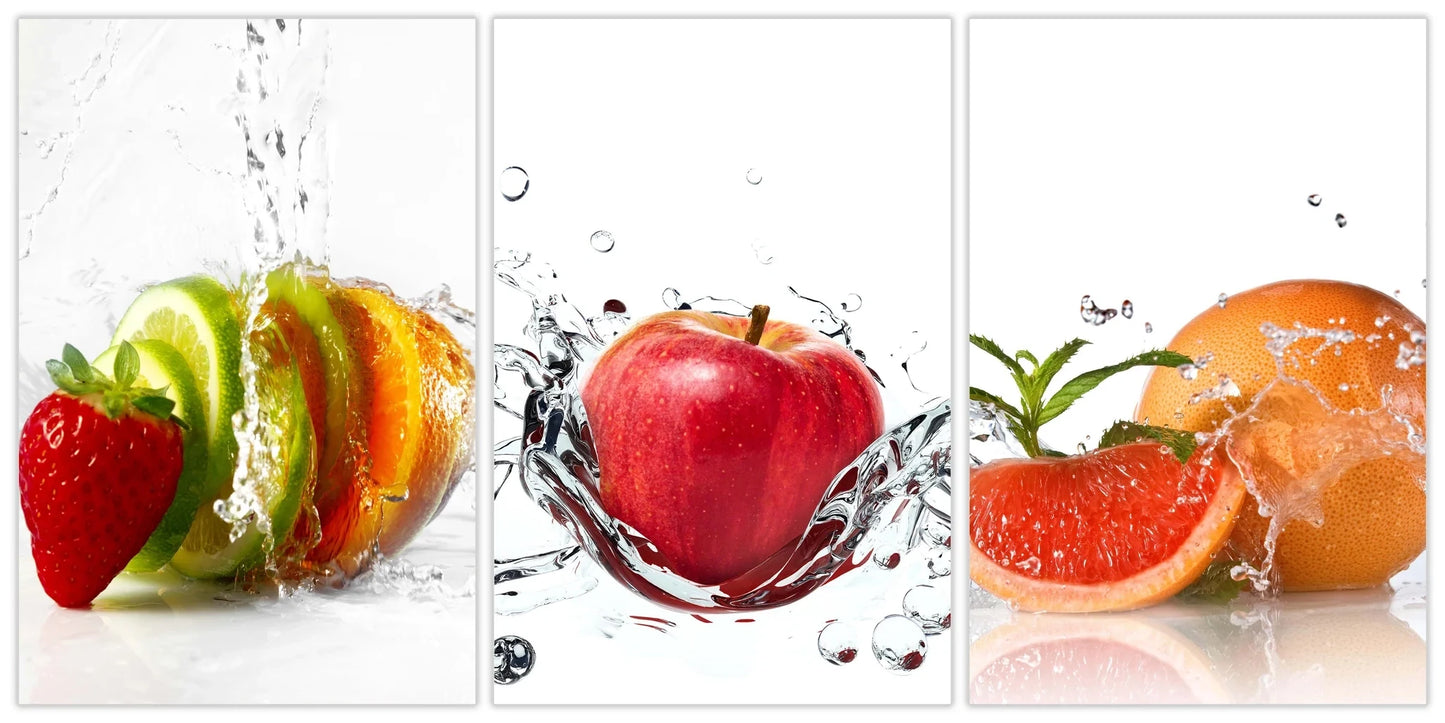 Glass Wall Art 3 Pcs 24" x 36" Fruit Splash