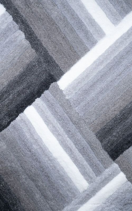 Rug 3D Striped Shaggy (Grey White)