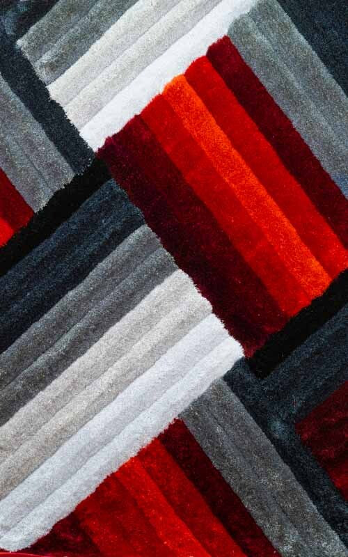 Rug 3D Striped Shaggy (Red)