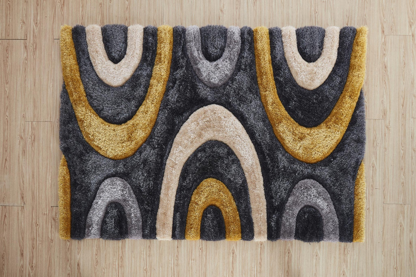 Rug 3D Oval Shaggy (Gold Grey)