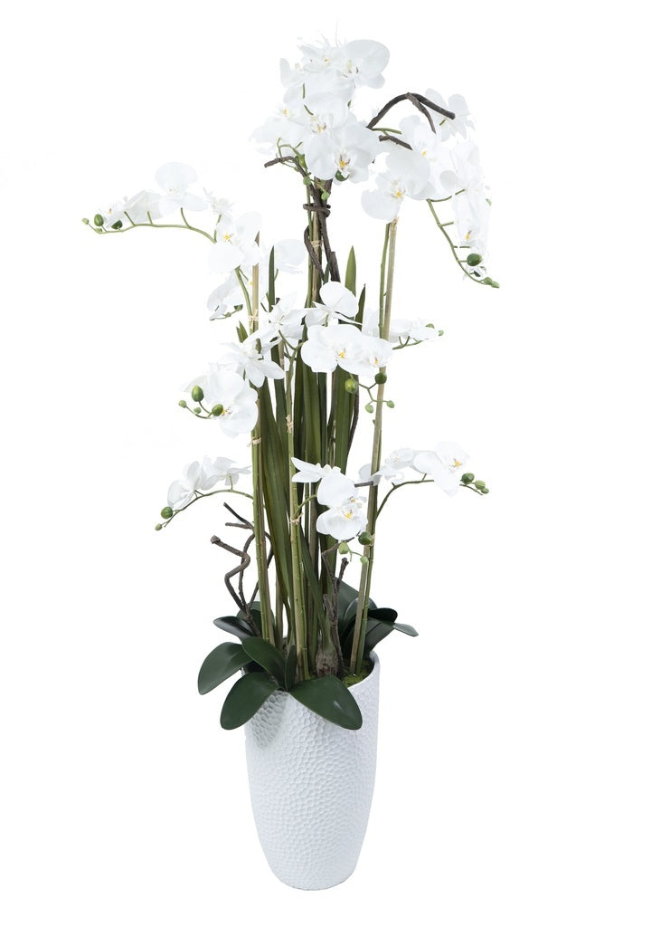 Floor Vase Orchid Arrangement Decor (White)