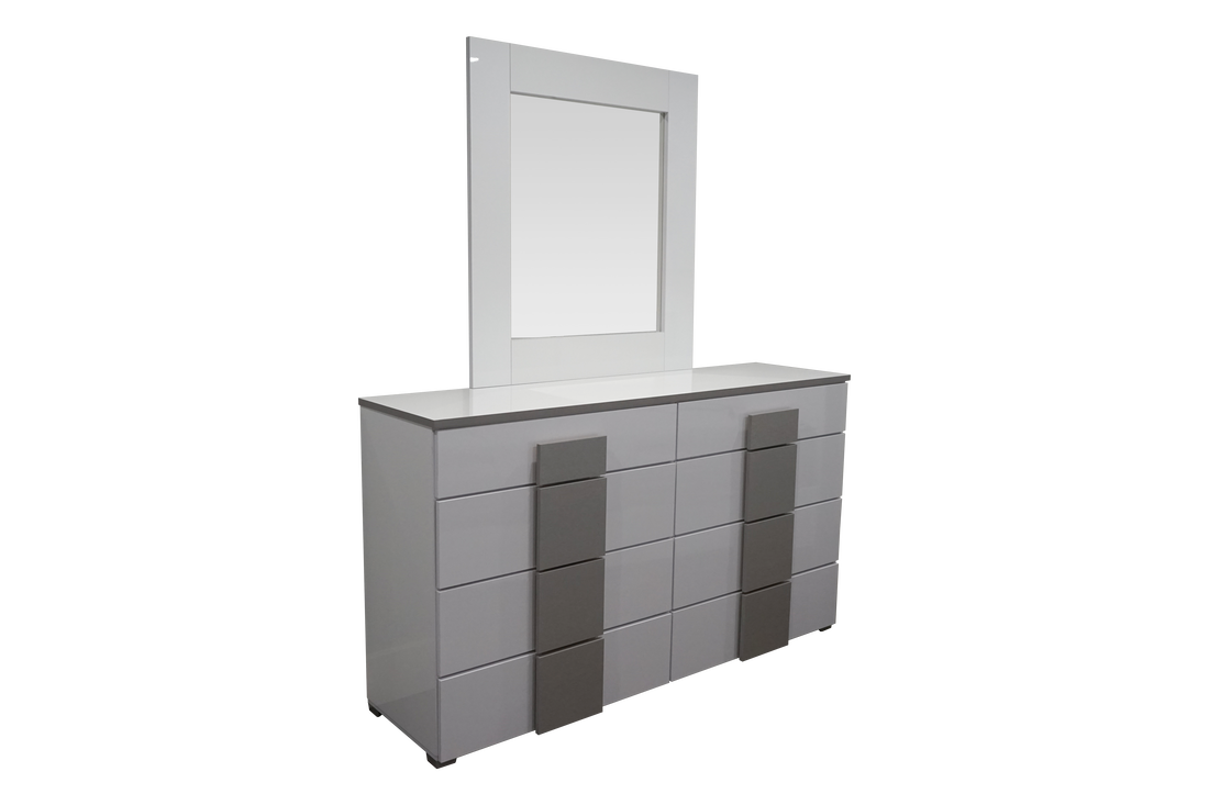 Dresser 8 Drawer Palermo Glossy White/Grey with LED mirror