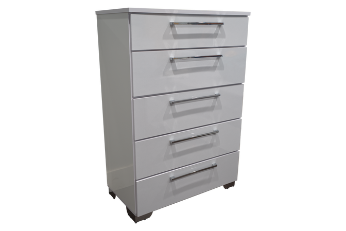 Chest 5 Drawer Sorrento Glossy White