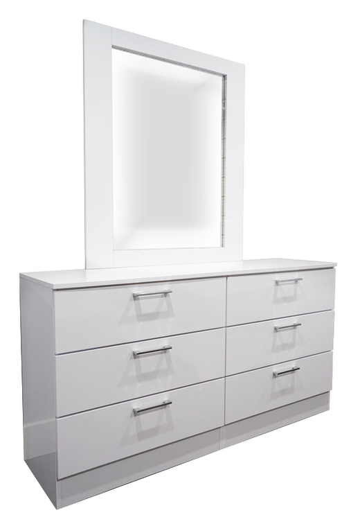 Dresser 6 Drawer with Mirror Barcelona Glossy White