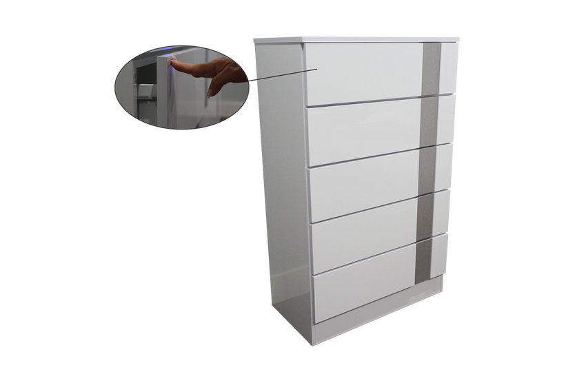 Chest 5 Drawer Vienna Glossy White/Grey Touch Open