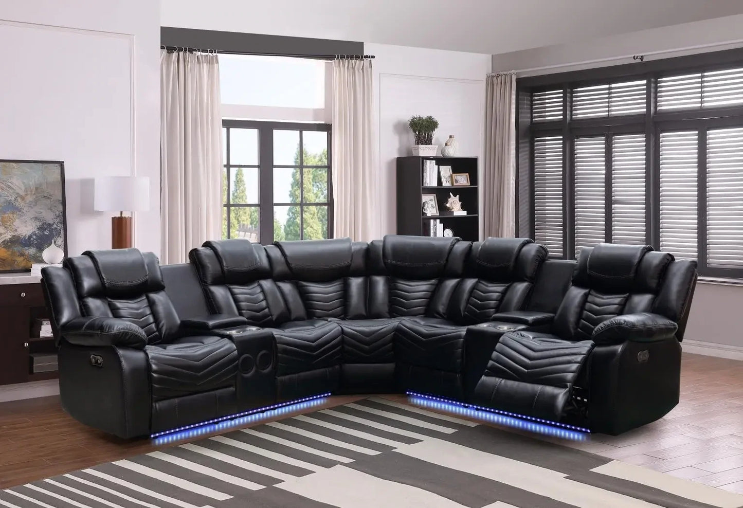 Sectional Sofa Recliner Power Motion USB Speakers Black