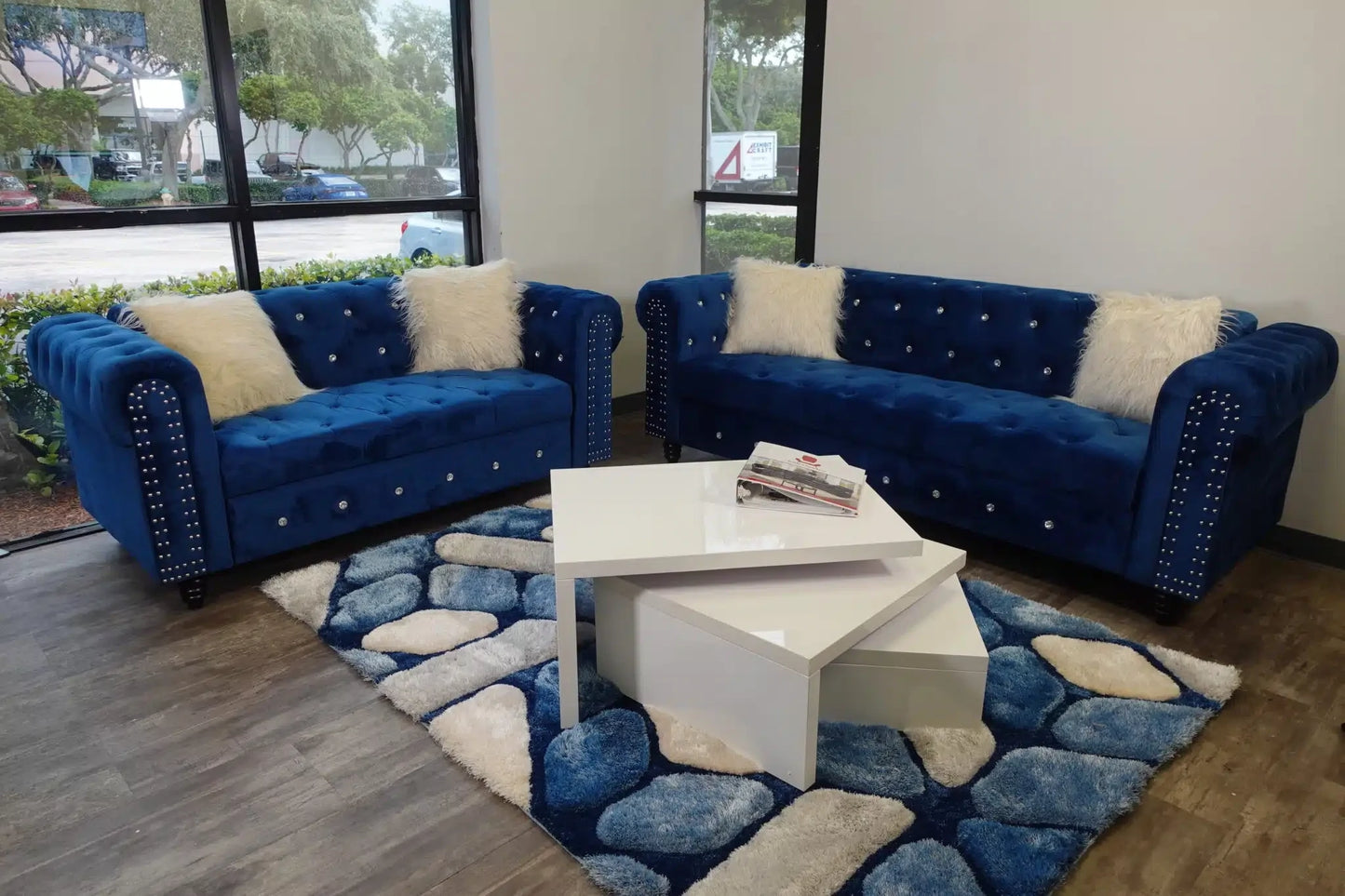 Sofa with Loveseat 2 pcs Set Blue Velvet
