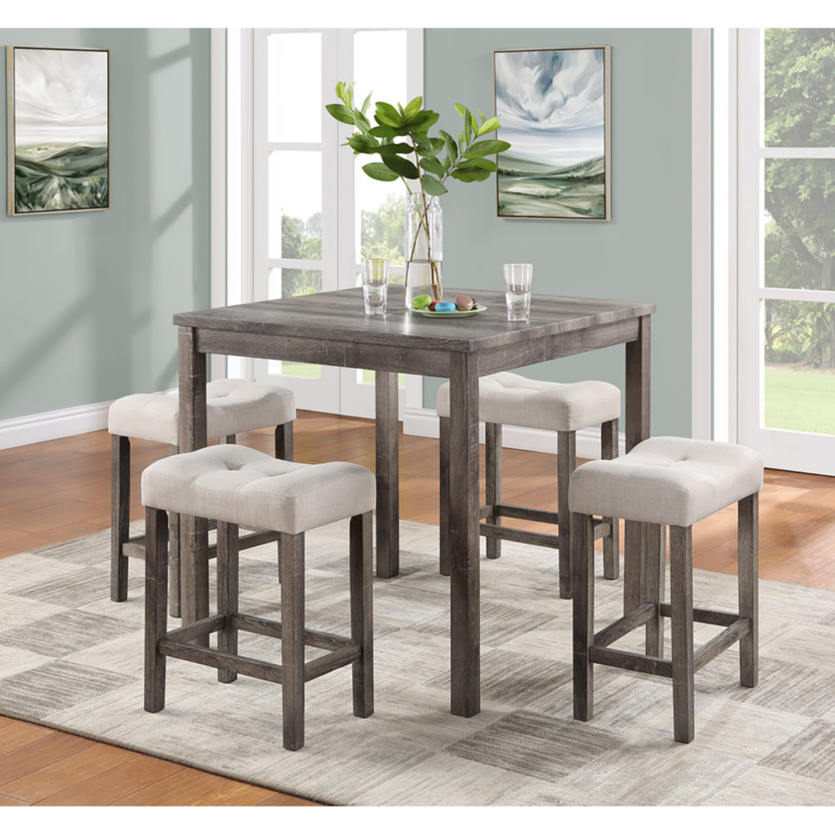 Dining Set Lucian Brown 5 Piece Counter Height Table with Stools
