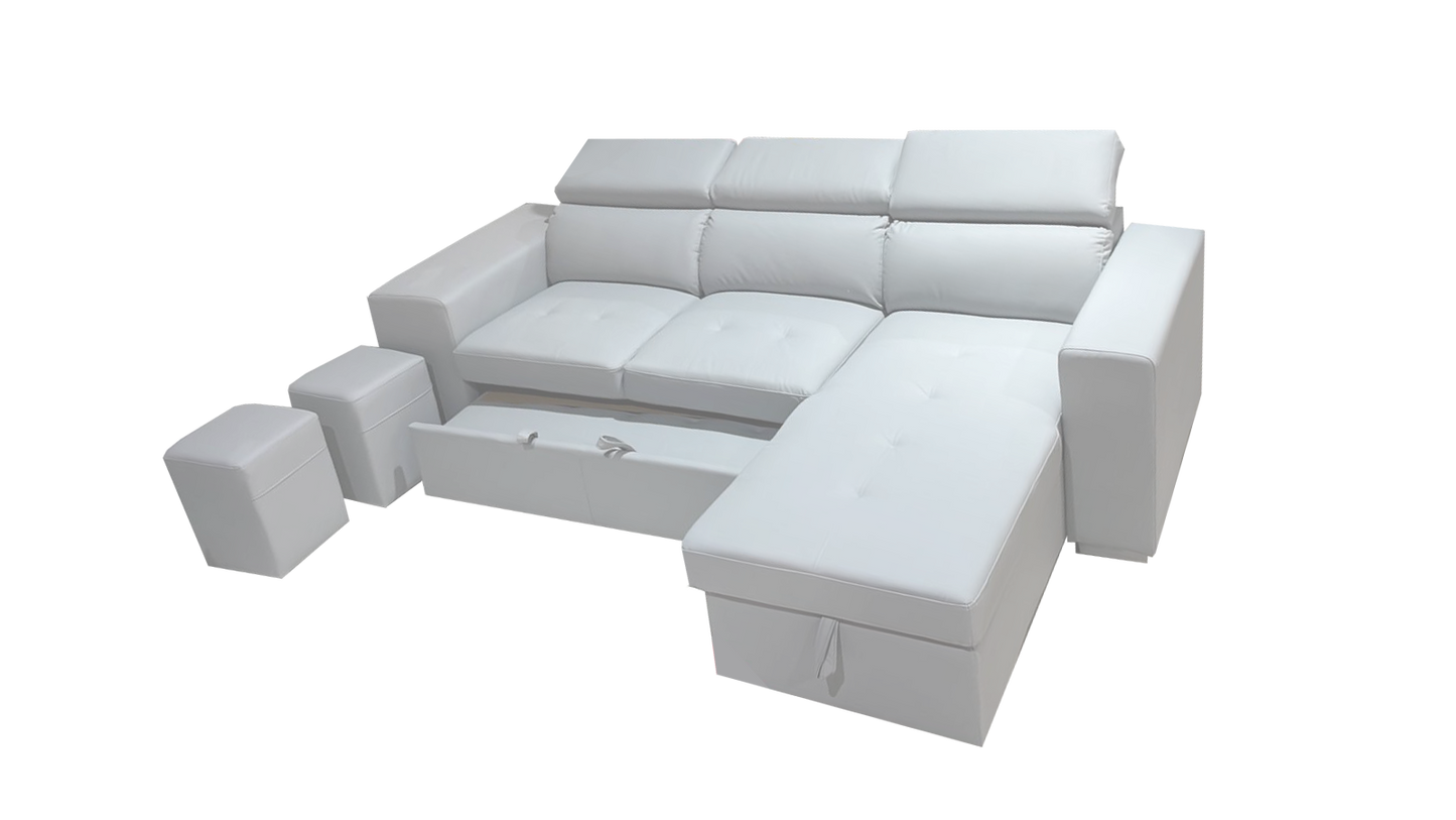 Sleeper Sectional Milano with 2 Extra Puffs (White)