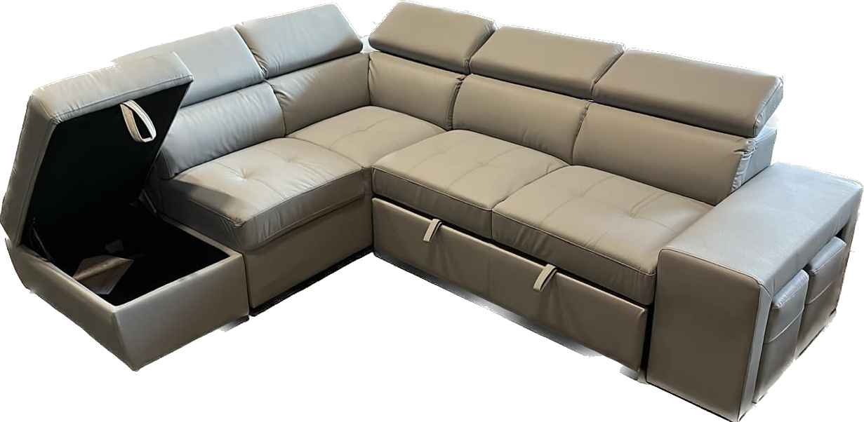 Sleeper Sectional Positano with 2 Extra Puffs Grey (LEFT)