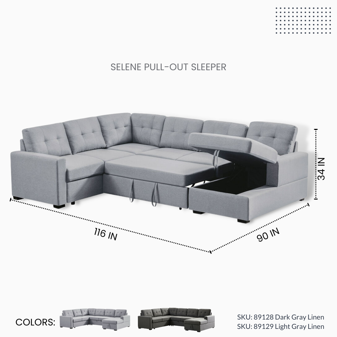 Sleeper Sectional Light Grey Sofa Bed Selene 89129