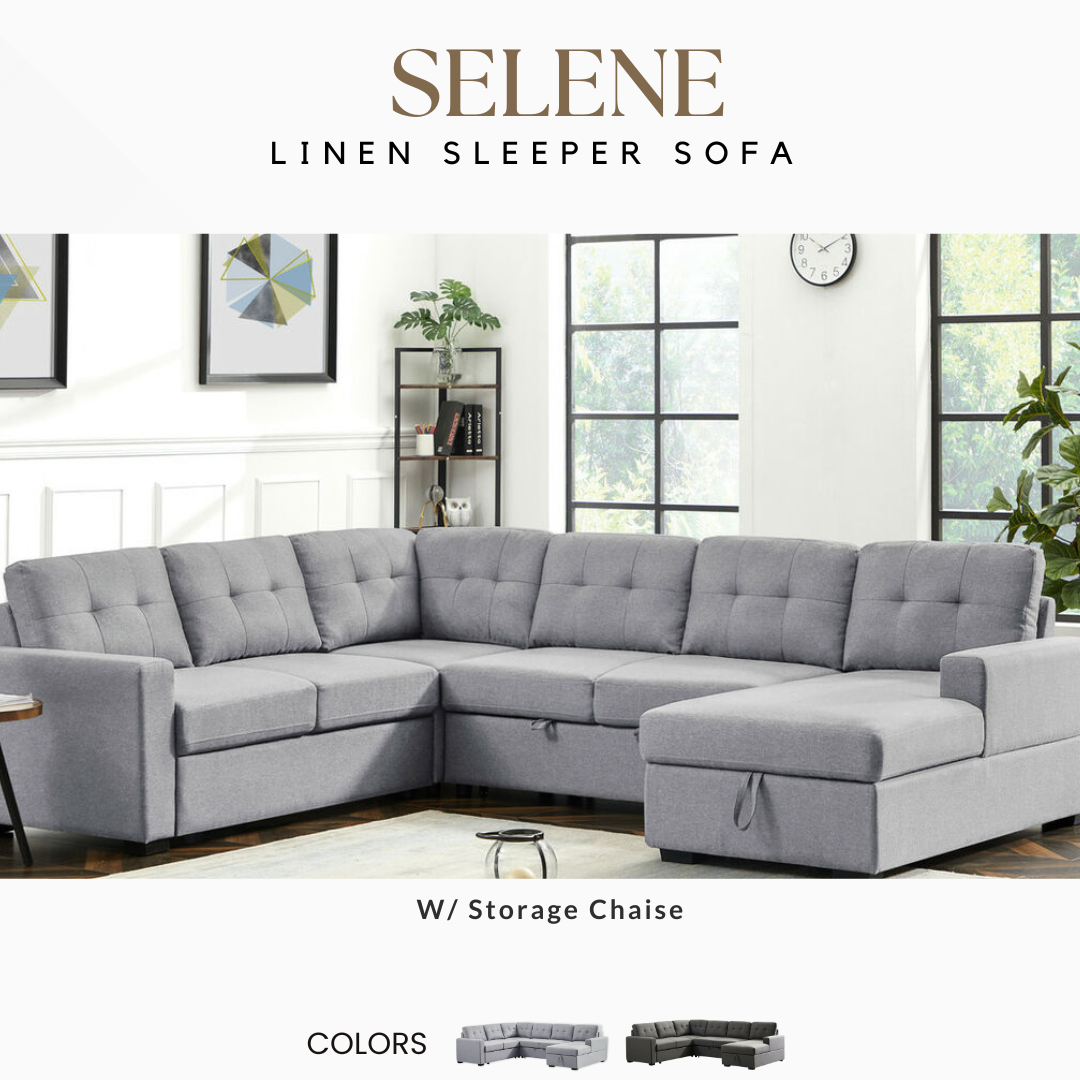 Sleeper Sectional Light Grey Sofa Bed Selene 89129