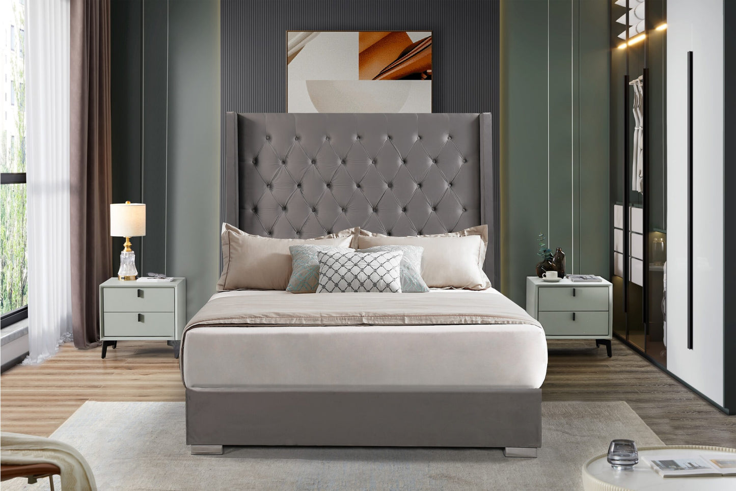 SS8115 VELVET DARK GREY - QUEEN BED FRAME
