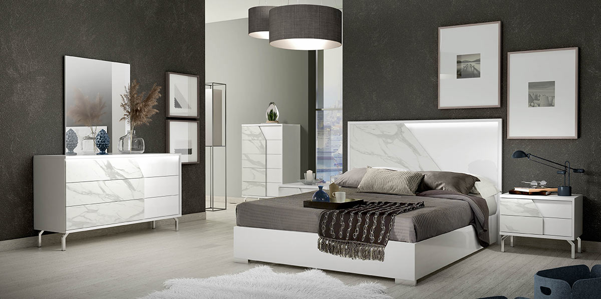 Sofia White Marble King Bed Frame