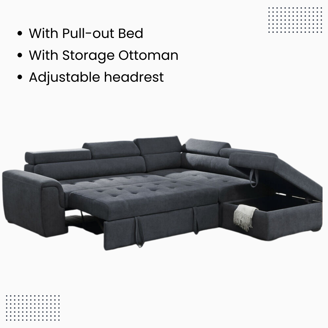 Sleeper Sectional Grey Sofa Bed with Storage Haris 89138 Dark Grey