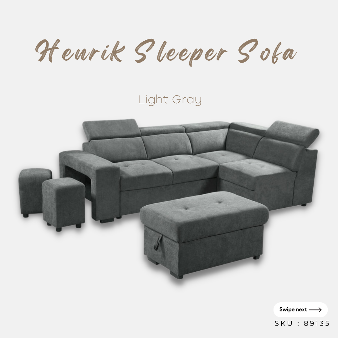 Sleeper Sectional Grey Sofa Bed with Storage Henrik 89135 Light Grey