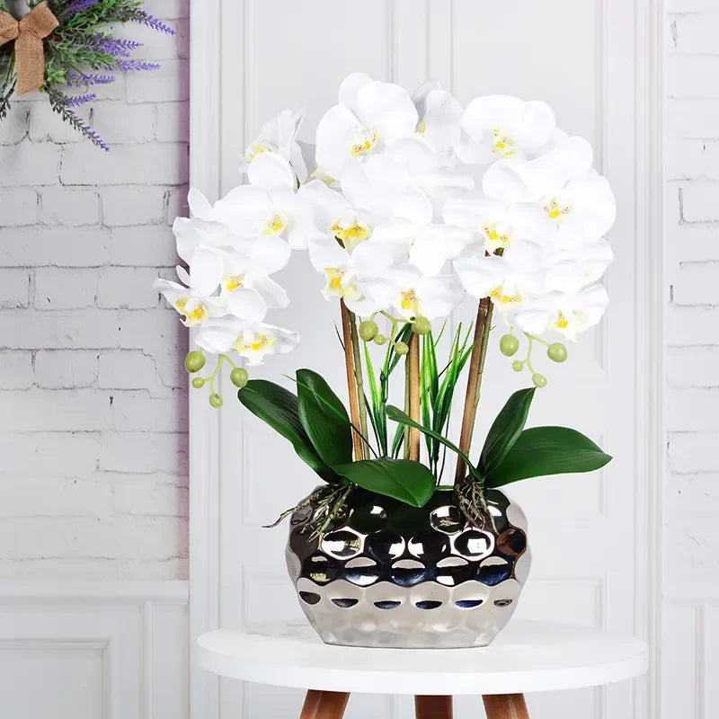 Orchid Arrangement Decor Silver Pot 18"
