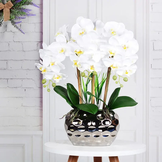Orchid Arrangement Decor Silver Pot 18"