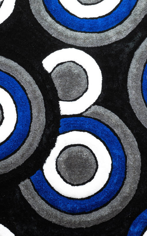 Rug 3D Circles Shaggy (Blue)
