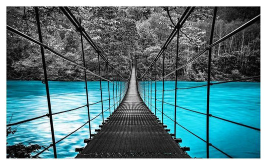 Glass Wall Art 60"x36" Blue Water Bridge