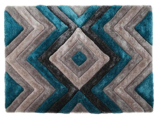 Rug 3D ZigZag Shaggy (Aqua Grey)