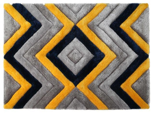 Rug 3D ZigZag Shaggy (Yellow Grey Black)