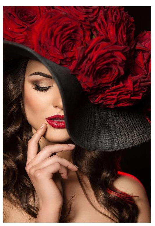 Glass Wall Art 48"x32" Red Rose Hat