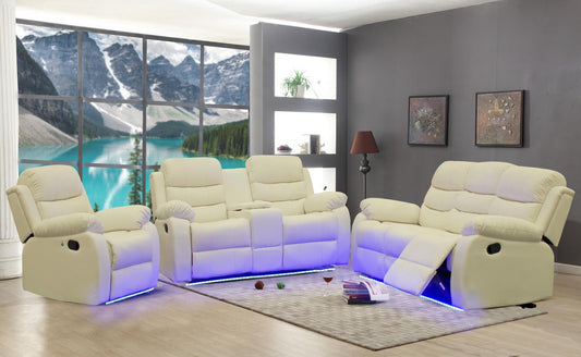 Recliner Manual Sofa LED 2 Pcs SOFA and LOVESEAT (White)