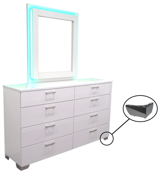 Dresser 8 Drawer Florence Glossy White with LED mirror