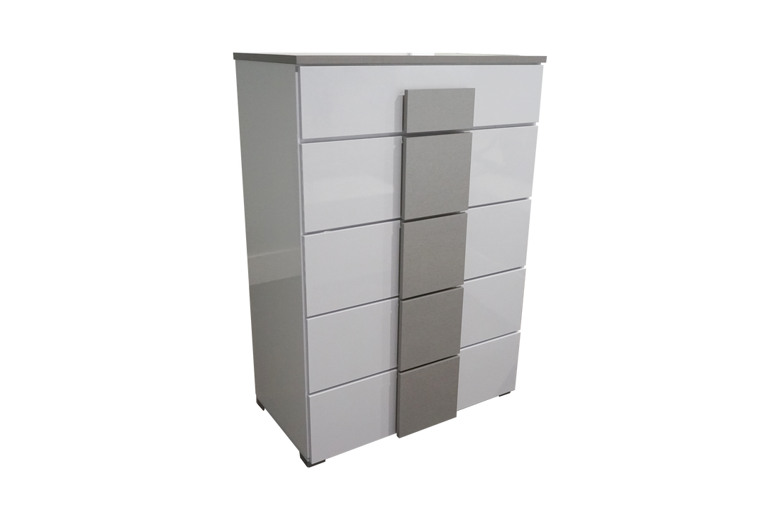 Chest 5 Drawer Palermo Glossy White/Grey