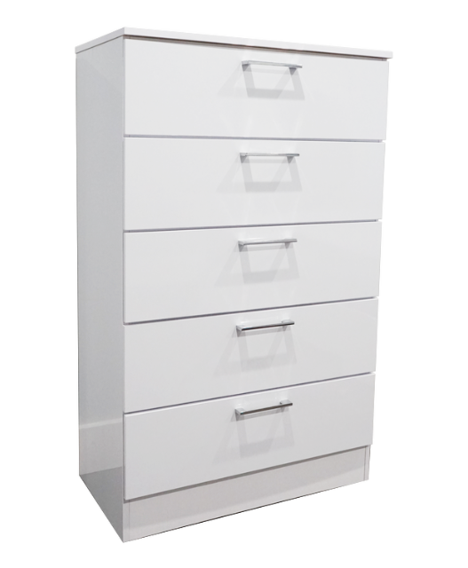 Chest 5 Drawer Barcelona Glossy White
