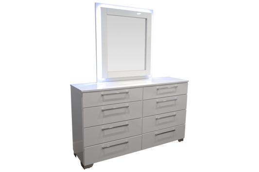 Dresser 8 Drawer Sorrento Glossy White with LED mirror