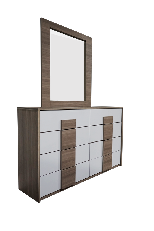 Dresser 8 Drawer Venice Glossy Sandalwood with Mirror