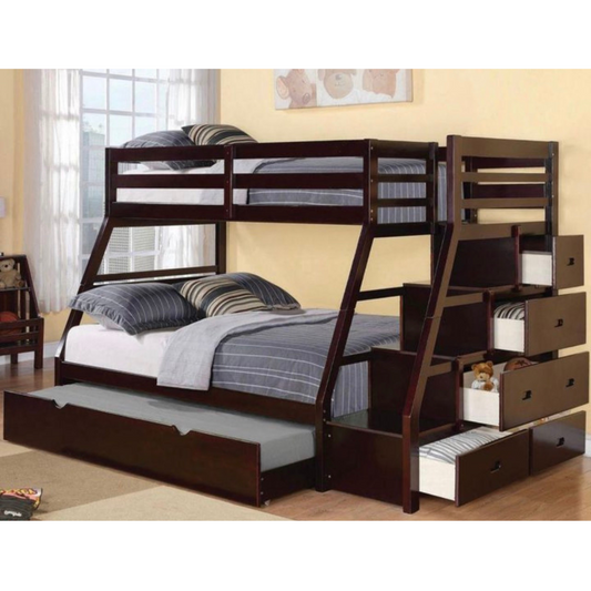 Bunk Bed Kids with Storage (Twin / Full) Wooded Expresso