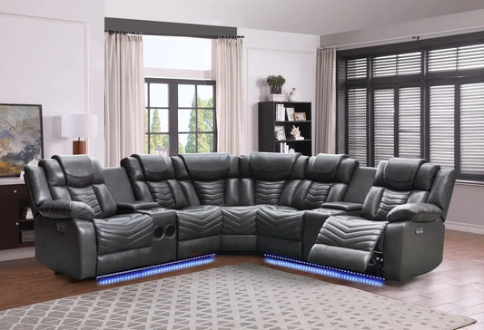 Sectional Sofa Recliner Power Motion USB Speakers Grey