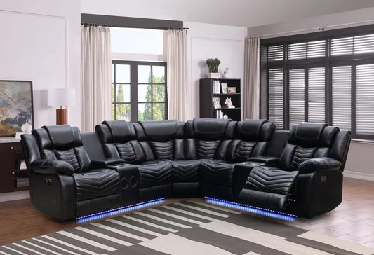Sectional Sofa Recliner Power Motion USB Speakers Black