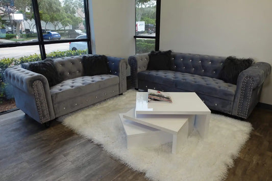Sofa with Loveseat 2 pcs Set Grey Velvet