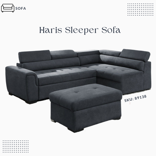 Sleeper Sectional Grey Sofa Bed with Storage Haris 89138 Dark Grey