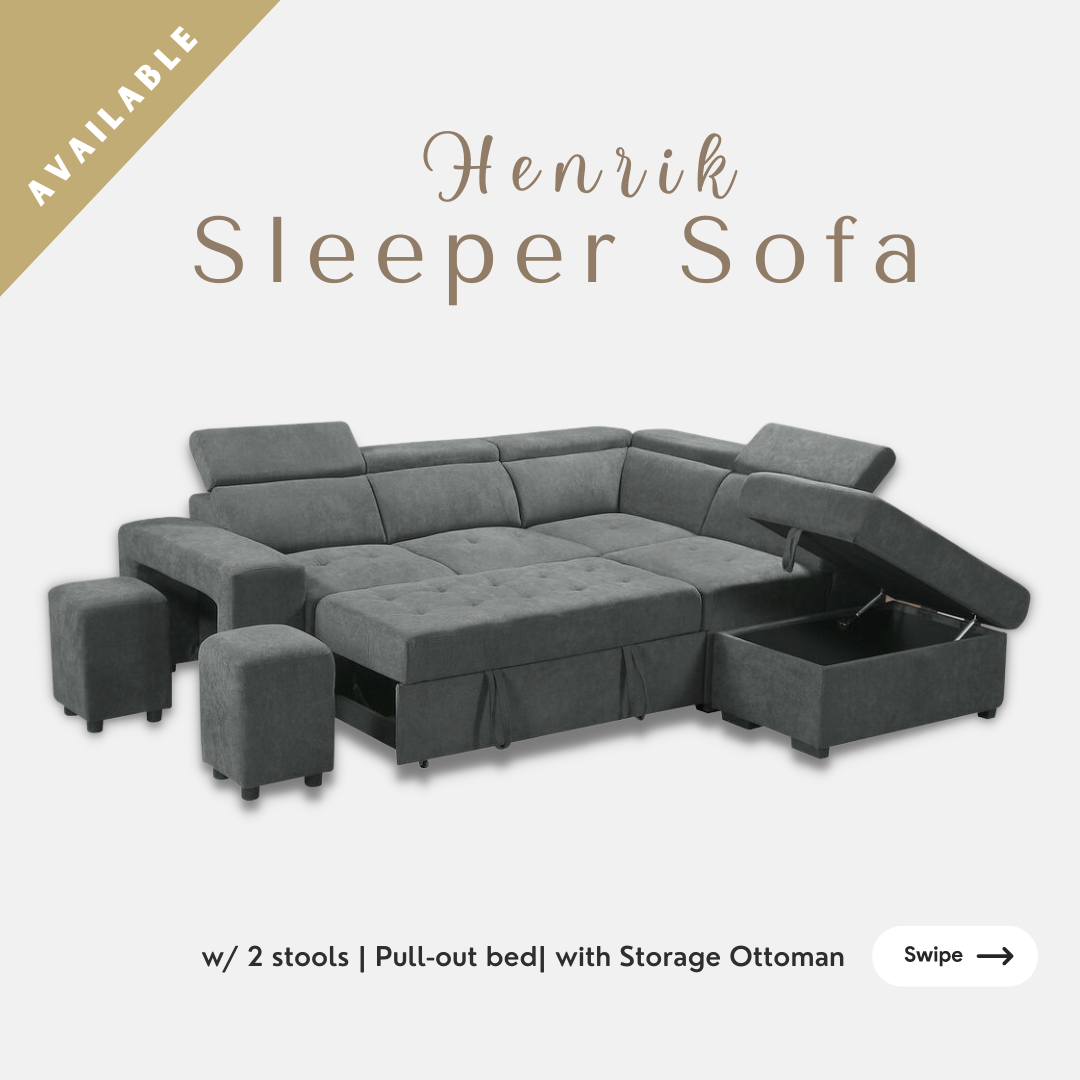Sleeper Sectional Grey Sofa Bed with Storage Henrik 89135 Light  Grey