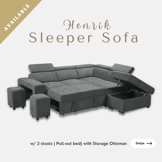 Sleeper Sectional Grey Sofa Bed with Storage Henrik 89135 Light  Grey