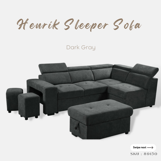 Sleeper Sectional Grey Sofa Bed with Storage Henrik 89130 Dark Gray